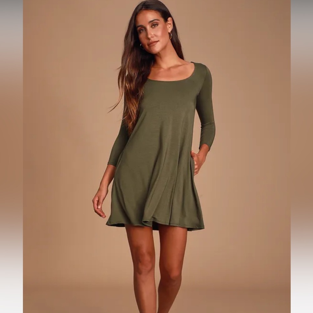 EUC Lulus Twirl Power Olive Green Swing Dress
